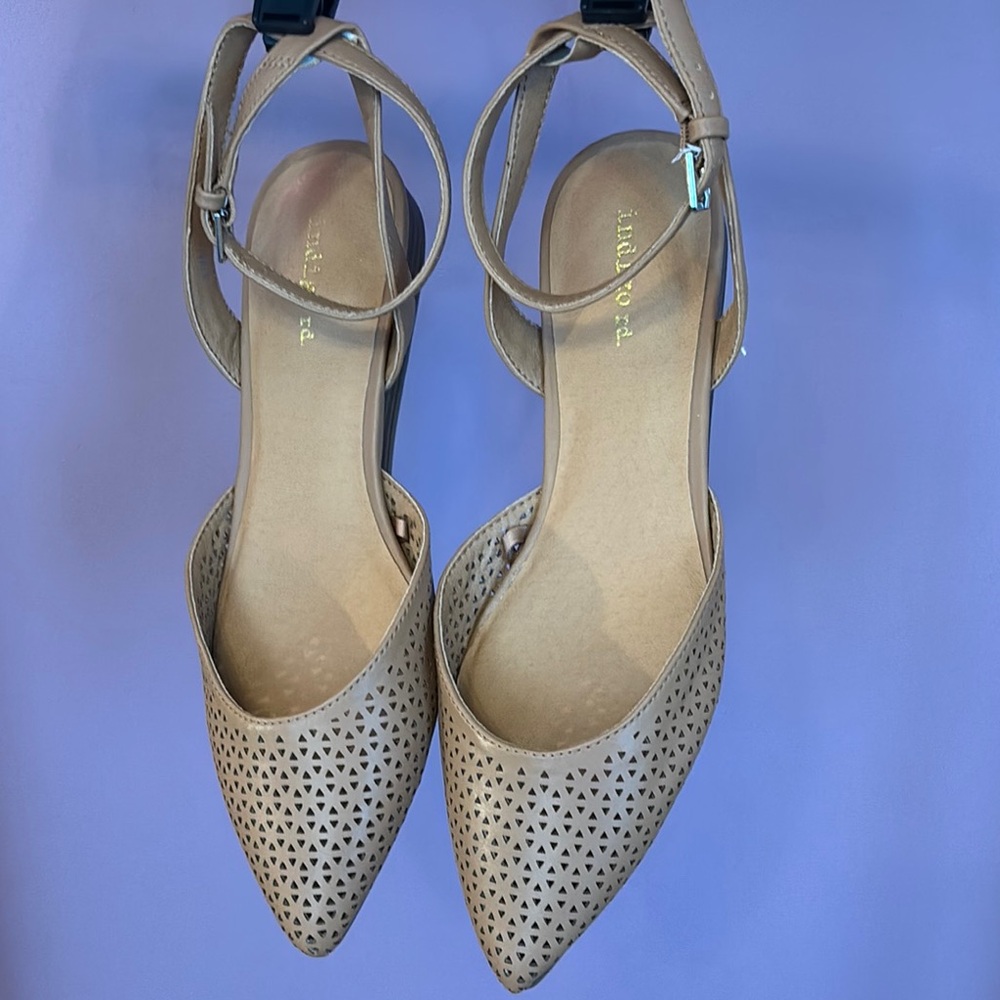 Indigo Tan Perforated Flats with Ankle Strap